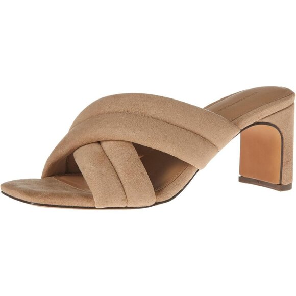 🆕Women Crossover Heeled Sandal Pump Beige Faux Microsuede - Chic & Comfortable - Picture 1 of 7